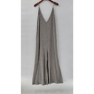 Mina Lisa Jumpsuit Womens L Gray Ribbed Wide Leg Baggy Oversized Stretchy Lounge